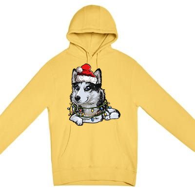 Cute Siberian Husky Santa Christmas Tree Lights Xmas Gift Premium Pullover Hoodie