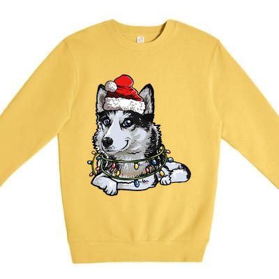 Cute Siberian Husky Santa Christmas Tree Lights Xmas Gift Premium Crewneck Sweatshirt