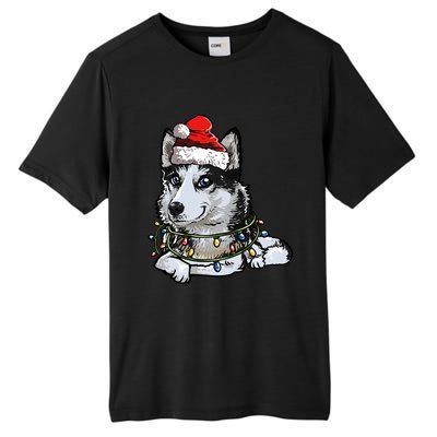 Cute Siberian Husky Santa Christmas Tree Lights Xmas Gift Tall Fusion ChromaSoft Performance T-Shirt