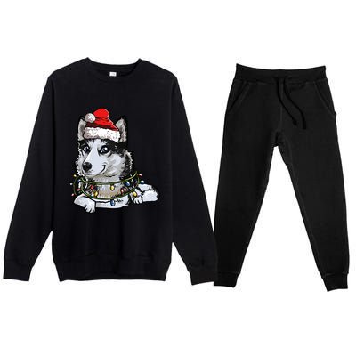 Cute Siberian Husky Santa Christmas Tree Lights Xmas Gift Premium Crewneck Sweatsuit Set