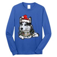 Cute Siberian Husky Santa Christmas Tree Lights Xmas Gift Long Sleeve Shirt