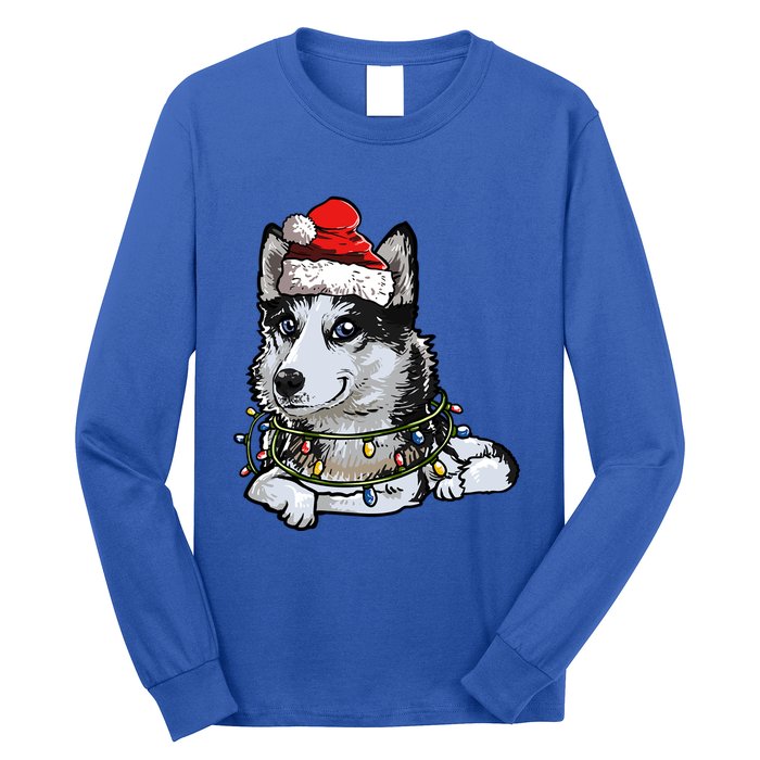 Cute Siberian Husky Santa Christmas Tree Lights Xmas Gift Long Sleeve Shirt