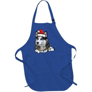 Cute Siberian Husky Santa Christmas Tree Lights Xmas Gift Full-Length Apron With Pockets