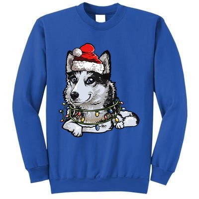 Cute Siberian Husky Santa Christmas Tree Lights Xmas Gift Sweatshirt