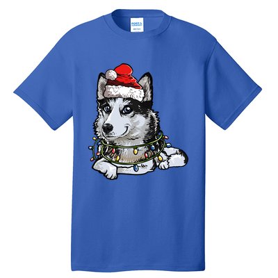 Cute Siberian Husky Santa Christmas Tree Lights Xmas Gift Tall T-Shirt