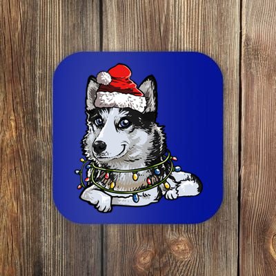 Cute Siberian Husky Santa Christmas Tree Lights Xmas Gift Coaster