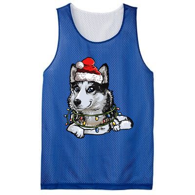 Cute Siberian Husky Santa Christmas Tree Lights Xmas Gift Mesh Reversible Basketball Jersey Tank