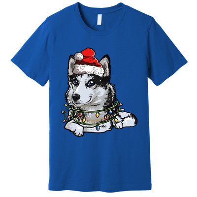 Cute Siberian Husky Santa Christmas Tree Lights Xmas Gift Premium T-Shirt