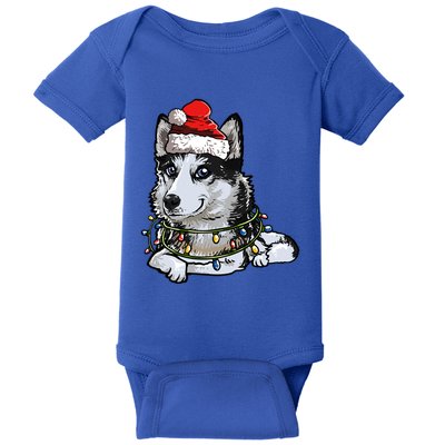 Cute Siberian Husky Santa Christmas Tree Lights Xmas Gift Baby Bodysuit