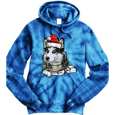 Cute Siberian Husky Santa Christmas Tree Lights Xmas Gift Tie Dye Hoodie