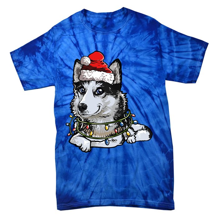 Cute Siberian Husky Santa Christmas Tree Lights Xmas Gift Tie-Dye T-Shirt