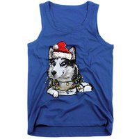 Cute Siberian Husky Santa Christmas Tree Lights Xmas Gift Tank Top