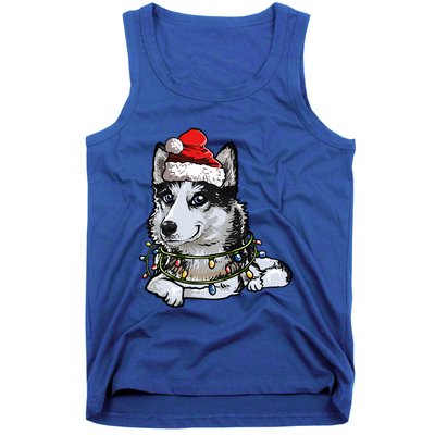 Cute Siberian Husky Santa Christmas Tree Lights Xmas Gift Tank Top