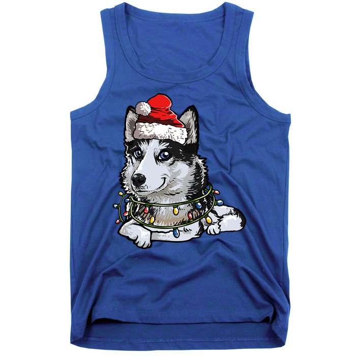 Cute Siberian Husky Santa Christmas Tree Lights Xmas Gift Tank Top