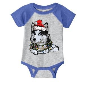 Cute Siberian Husky Santa Christmas Tree Lights Xmas Gift Infant Baby Jersey Bodysuit