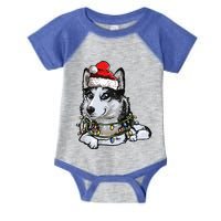 Cute Siberian Husky Santa Christmas Tree Lights Xmas Gift Infant Baby Jersey Bodysuit