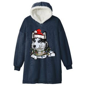 Cute Siberian Husky Santa Christmas Tree Lights Xmas Gift Hooded Wearable Blanket