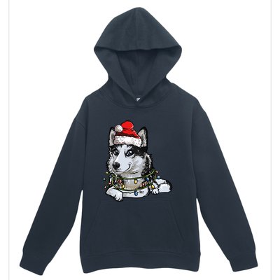 Cute Siberian Husky Santa Christmas Tree Lights Xmas Gift Urban Pullover Hoodie