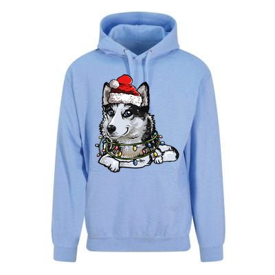 Cute Siberian Husky Santa Christmas Tree Lights Xmas Gift Unisex Surf Hoodie