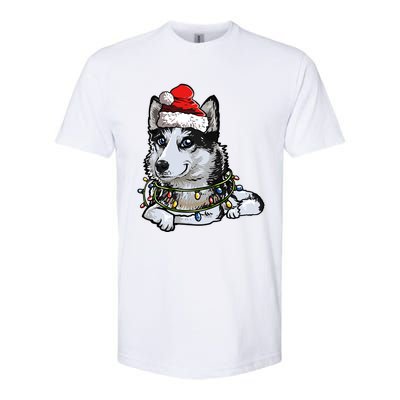 Cute Siberian Husky Santa Christmas Tree Lights Xmas Gift Softstyle CVC T-Shirt