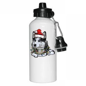 Cute Siberian Husky Santa Christmas Tree Lights Xmas Gift Aluminum Water Bottle