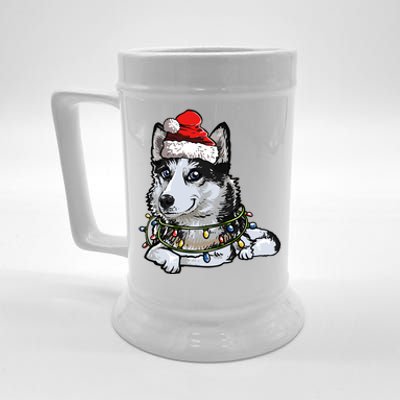 Cute Siberian Husky Santa Christmas Tree Lights Xmas Gift Beer Stein