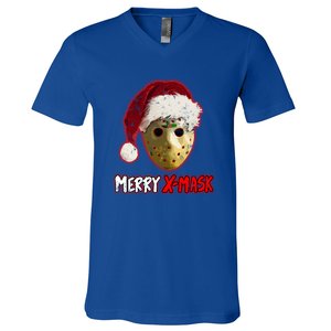 Christmas Santa Horror Hockey Mask XMask Funny Gift V-Neck T-Shirt