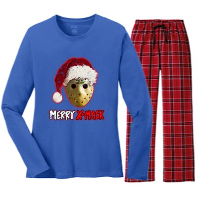 Christmas Santa Horror Hockey Mask XMask Funny Gift Women's Long Sleeve Flannel Pajama Set 