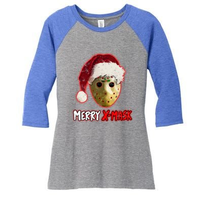 Christmas Santa Horror Hockey Mask XMask Funny Gift Women's Tri-Blend 3/4-Sleeve Raglan Shirt