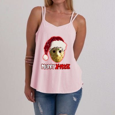 Christmas Santa Horror Hockey Mask XMask Funny Gift Women's Strappy Tank