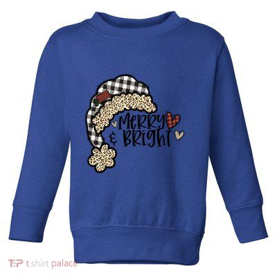 Christmas Santa Hat Buffalo Plaid Leopard Cheetah Print Gift Toddler Sweatshirt