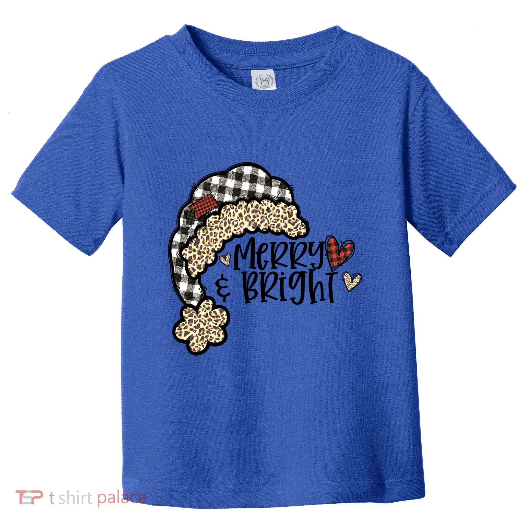 Christmas Santa Hat Buffalo Plaid Leopard Cheetah Print Gift Toddler T-Shirt