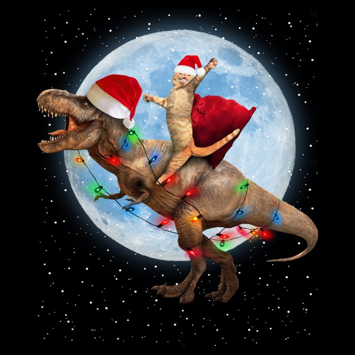 Cat Santa Hat Riding Dinosaur T Rex Moon Christmas Xmas Gift Impact Tech Backpack