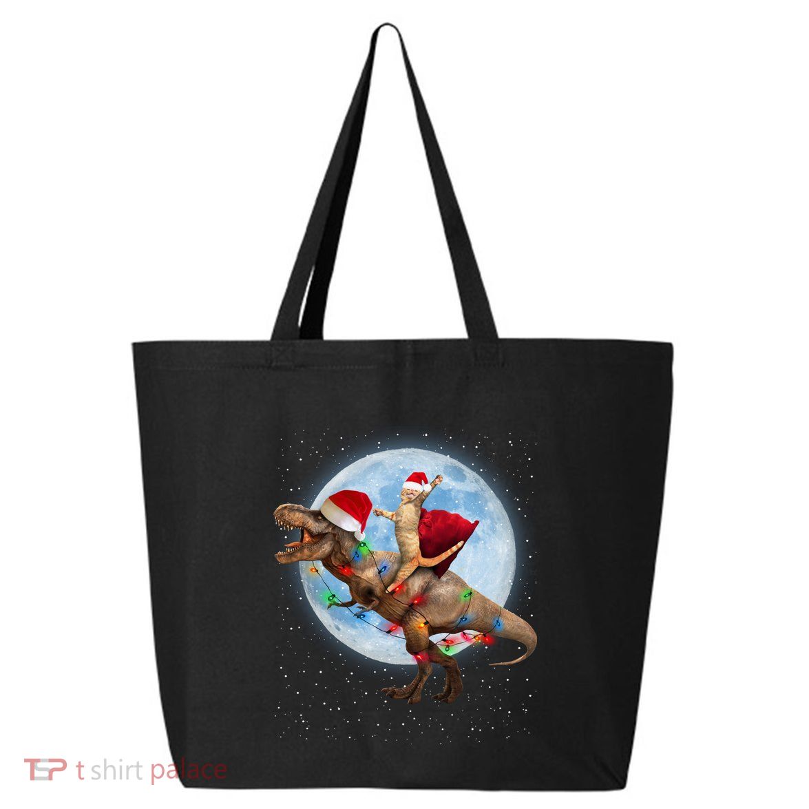 Cat Santa Hat Riding Dinosaur T Rex Moon Christmas Xmas Gift 25L Jumbo Tote
