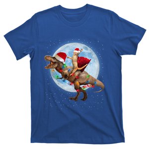 Cat Santa Hat Riding Dinosaur T Rex Moon Christmas Xmas Gift T-Shirt