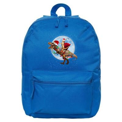 Cat Santa Hat Riding Dinosaur T Rex Moon Christmas Xmas Gift 16 in Basic Backpack