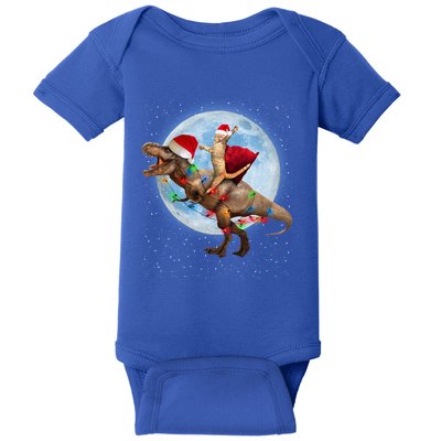 Cat Santa Hat Riding Dinosaur T Rex Moon Christmas Xmas Gift Baby Bodysuit