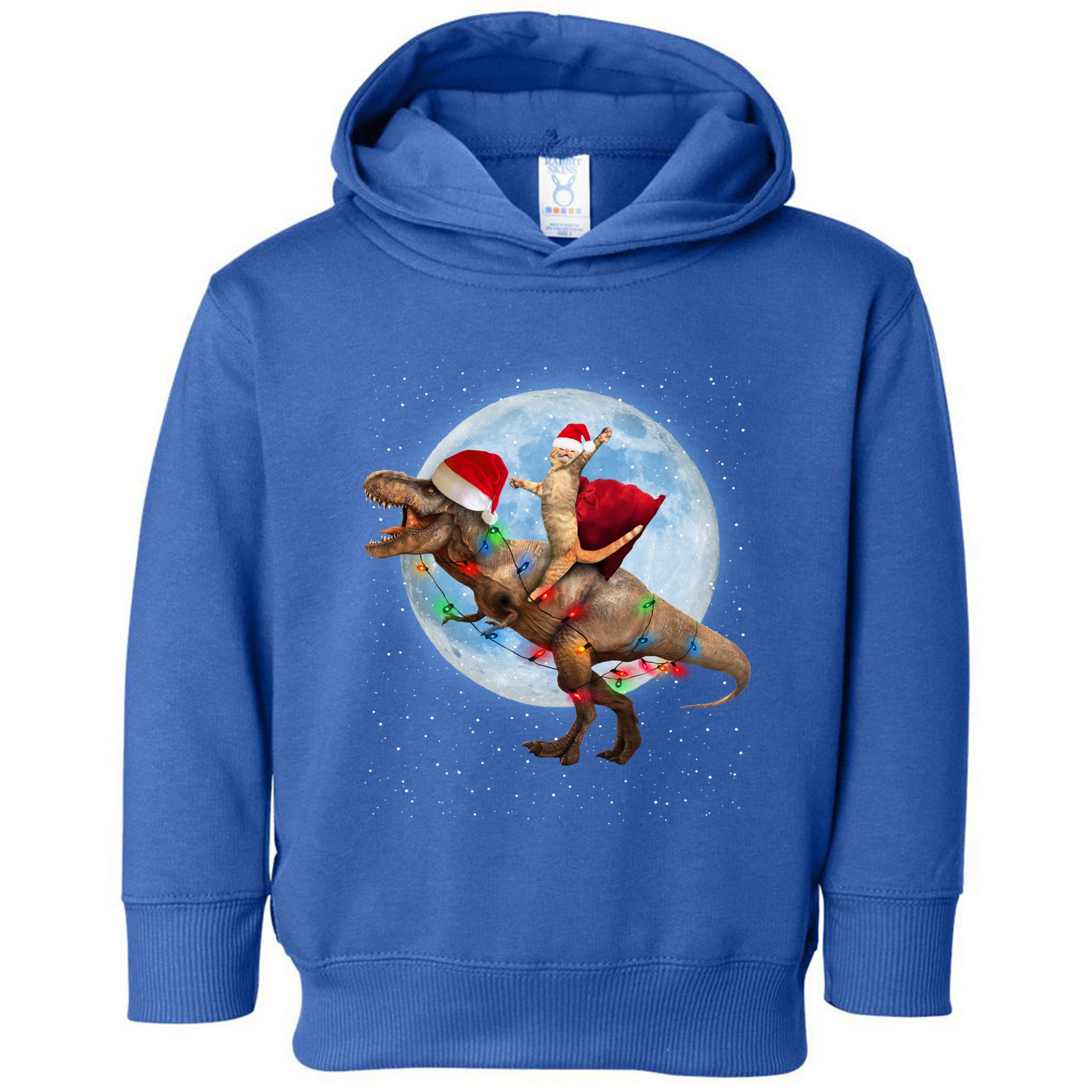 Cat Santa Hat Riding Dinosaur T Rex Moon Christmas Xmas Gift Toddler Hoodie