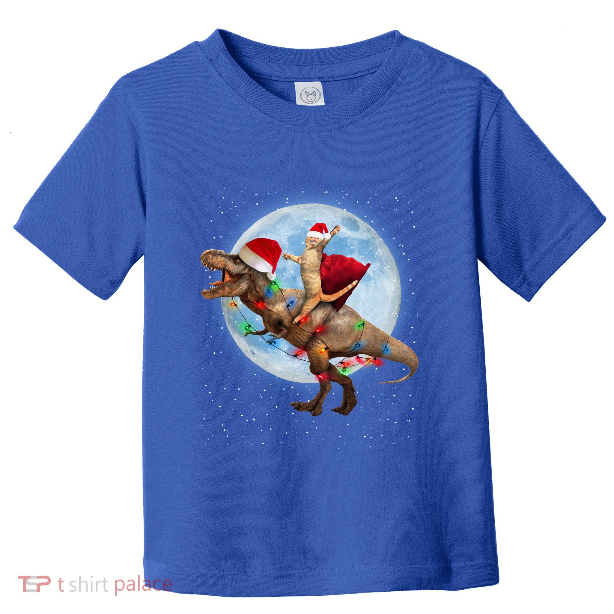 Cat Santa Hat Riding Dinosaur T Rex Moon Christmas Xmas Gift Toddler T-Shirt