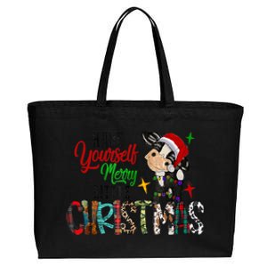 Cow Santa Have Yourself Merry Little Christmas Western Xmas Gift Cotton Canvas Jumbo Tote