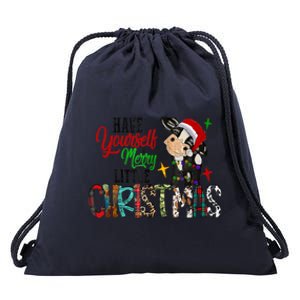 Cow Santa Have Yourself Merry Little Christmas Western Xmas Gift Drawstring Bag