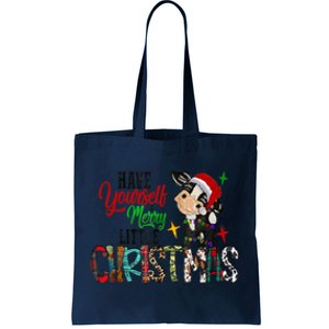 Cow Santa Have Yourself Merry Little Christmas Western Xmas Gift Tote Bag