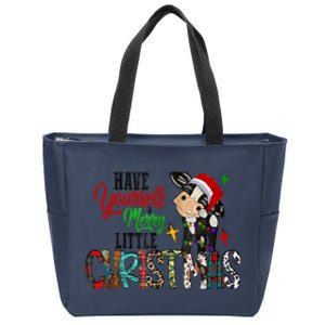 Cow Santa Have Yourself Merry Little Christmas Western Xmas Gift Zip Tote Bag