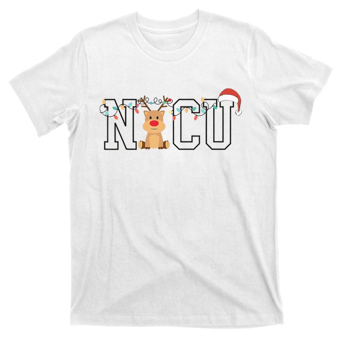 Cute Santa Hat Reindeer Christmas Light Xmas Nicu Nurse T-Shirt