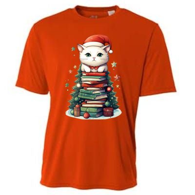 Cat Santa Hat Christmas Tree Book Lover Catmas Family Xmas Gift Cooling Performance Crew T-Shirt