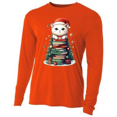 Cat Santa Hat Christmas Tree Book Lover Catmas Family Xmas Gift Cooling Performance Long Sleeve Crew