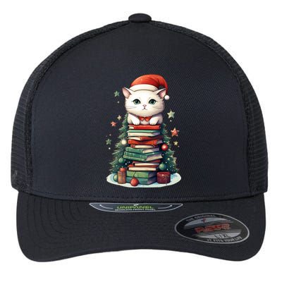 Cat Santa Hat Christmas Tree Book Lover Catmas Family Xmas Gift Flexfit Unipanel Trucker Cap