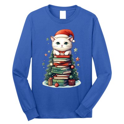 Cat Santa Hat Christmas Tree Book Lover Catmas Family Xmas Gift Long Sleeve Shirt