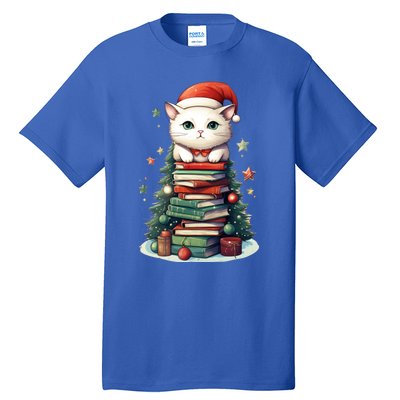 Cat Santa Hat Christmas Tree Book Lover Catmas Family Xmas Gift Tall T-Shirt