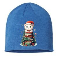 Cat Santa Hat Christmas Tree Book Lover Catmas Family Xmas Gift Sustainable Beanie